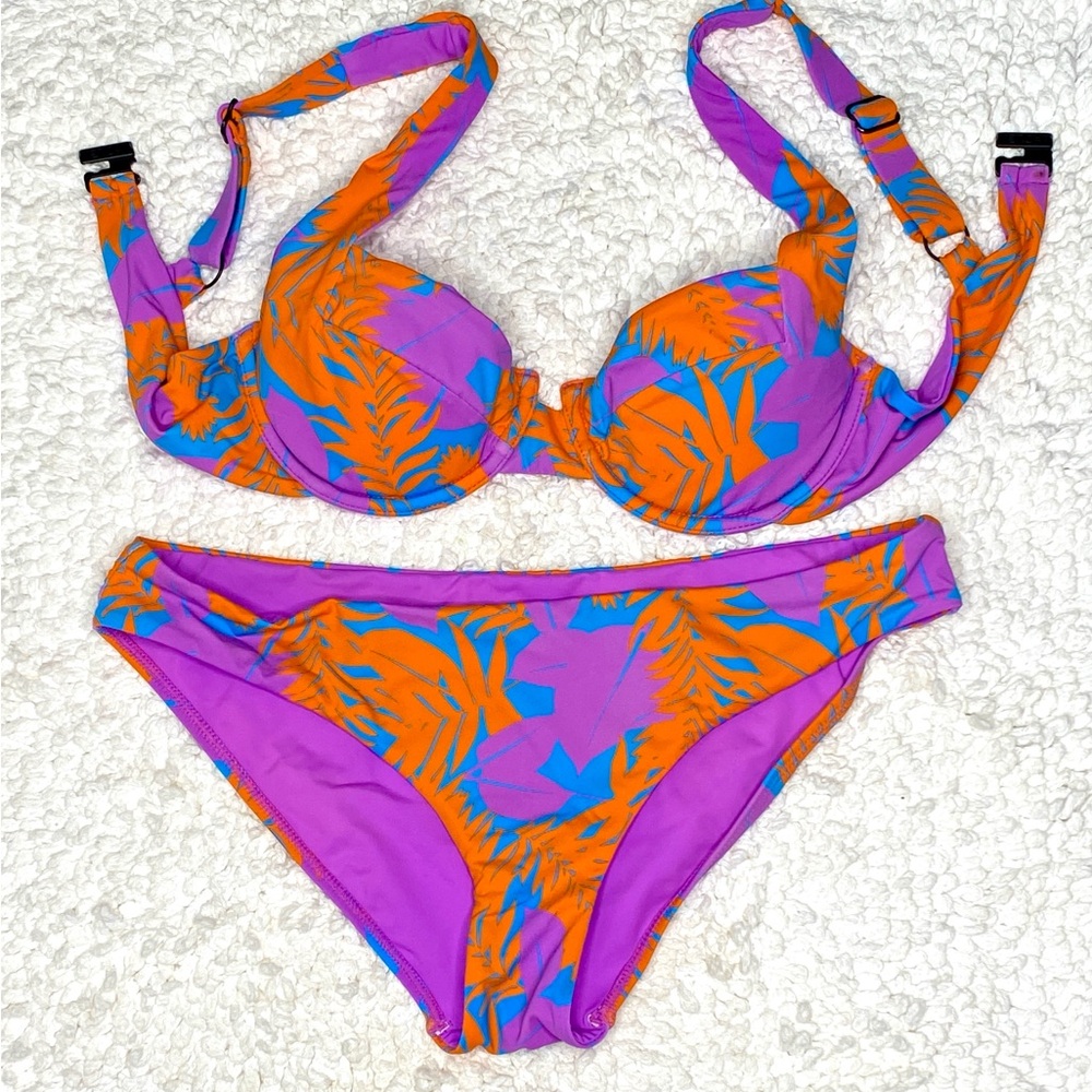 Vibrant Pink & Orange Tropical Underwire Bikini - Picture 5 of 7